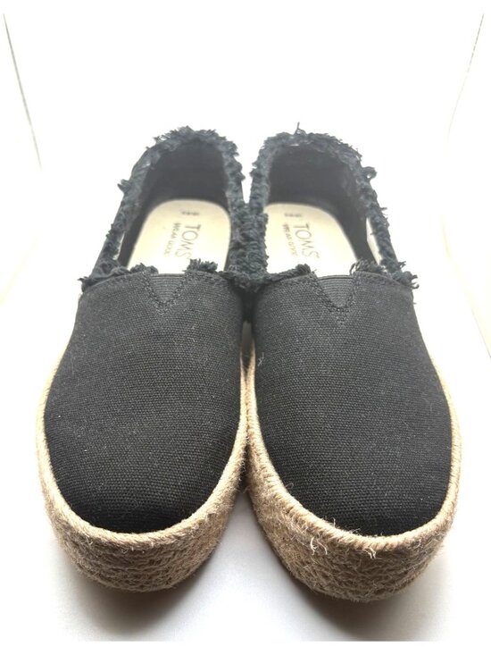Toms Shoes - Toms Valencia Womens Black Canvas Platform Espadrilles With Frayed Edges Size 6